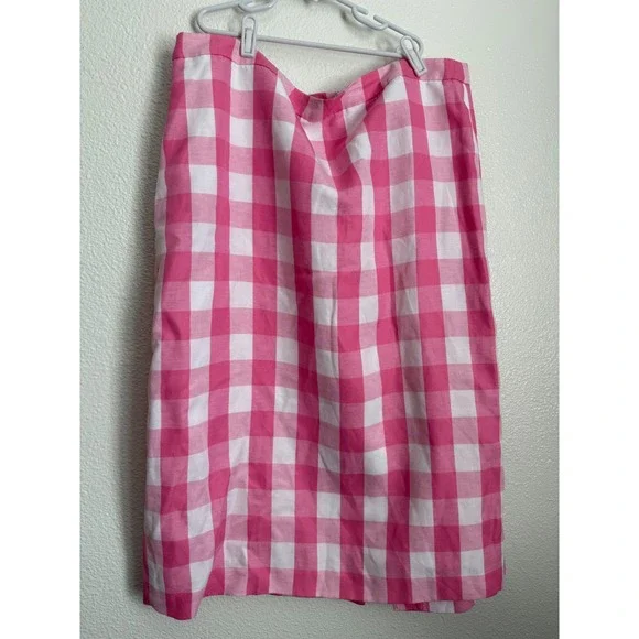 Talbots Pink White Gingham Check Pencil Skirt Size 16 Lined Back Vent Midi - Picture 4 of 10